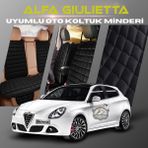 Alfa Romeo Giulietta Siyah Renk Tay Tüyü Cepli & Terletmez Sırtlı Oto Koltuk Minder Seti - Koltuk Koruma Kılıfı (Ön & Arka Tam Set)
