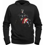 Alfa Tshirt Captain America Siyah Kapşonlu Erkek Sweatshirt