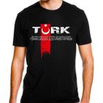 Alfa Türk Bayrak Baskılı Tişört - Siyah - M