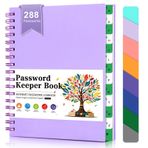 Alfabetik Sekmeli Şifre Defteri Spiral Bound - Yaşlılar için Şifre Kaleci Kitabı, Şifre Defter İnternet Web Sitesi Adres Girişi için Düzenle, Açık Mor