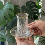 Alfafe Home 12 Parça 6 Kişilik Kristal Kesim Çay Takımı – Cam Çay Bardağı ve Tabak Seti - 001-Renkli