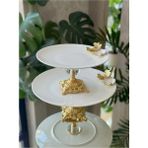 Alfafe Home 2 Adet Metal Ayaklı Kelebekli Porselen Sunumluk Kurabiyelik Servis Tabağı