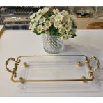 Alfafe Home Metal Kulplu Kristal Servis Tabağı Meze Tabağı - ALTIN