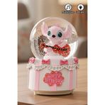 ALFAGİFT Müzikli Işıklı Stitch ve Angel Kar Küresi Pembe- Doğum Günü Hediyelik Süs ve Gece Lambası
