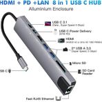 Alfais 4681 Type-C To HDMI USB 3.0 SD MicroSD 8 İn 1 Kart RJ45 Ethernet Çevirici Dönüştürücü Adaptör