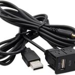 Alfais 5021 USB 3.5 mm Araç İçi Kontrol Paneli Dişi Erkek Uzatma AUX Kablosu