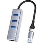 Alfalink AL-U222 10/100/1000MBPS Type-C & USB 3.0 Ethernet & USB Hub Adaptör - Gri