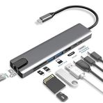 alfalink Type-C 8in1 Çevirici Adaptör 4K Hdmi + 2Port USB 3.0 + Rj45 Gbit+ Sd Micro Kart AL-C80