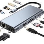 Alfalink Type-C to Usb 11in1 Çevirici Çoğaltıcı Hub Adaptör Macbook/Pc Uyumlu(Lan+Type-C+SD Card+USBx4+Audio+HDMI+VGA)
