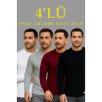 Alfanora Erkek Fitilli Triko Kazak 4’lü Set – Beyaz, Bordo, Gri, Siyah | Kalın Dokuma Pamuklu Regular Fit Bisiklet Yaka Uzun Kollu Kışlık ve Baharlık Rahat Triko Kombini - Bordo - Siyah - Beyaz - Gri - 2XL