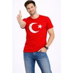 Alfanora Erkek T-Shirt Kısa Kol Bisiklet Yaka Ay Yıldız Bayrak Baskılı Tişört - Kırmızı