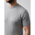 Alfanora Erkek Yazlık Triko Dokuma Tişört Kısa Kol Bisiklet Yaka Örgü Desenli T-Shirt - Gri - 2XL