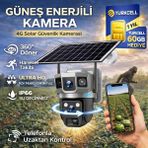 Alfas 4g 1 Yıl 60 GB Sım Kartlı Güneş Enerjili 3 Kameralı 360° Döner Güvenlik Kamerası Bahçe Arazi - Siyah