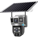 Alfas 4g Sım Solar Panelli Güneş Enerjili Su Geçirmez 6mp 3 Kameralı Güvenlik Kamerası V380 Pro - Gri