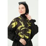 Alfasa 25528 Soft Desenli Oversıze Uzun Tesettür Mayo - Siyah - XL