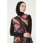 Alfasa Ada Desenli Tesettür Mayo - Siyah - 3XL