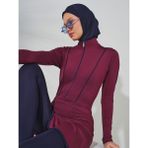 Alfasa Biye Detaylı Anvelop Etekli Tesettür Mayo - Vişne Çürüğü - 3XL