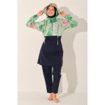 Alfasa Crop Görünümlü Şapkalı Tesettür Mayo - ALF26301 - Lacivert - XL