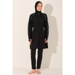 Alfasa Kıl Biye Detaylı Crop Görünümlü Tam Kapalı Tesettür Mayo 26355-26 Siyah - 3XL