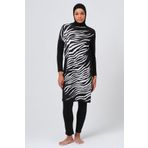 Alfasa Önü Zebra Desenli Kadın Tam Kapalı Tesettür Mayo 23691 Siyah Siyah L