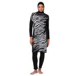 Alfasa Önü Zebra Desenli Kadın Tam Kapalı Tesettür Mayo 23691 Siyah Siyah XXL