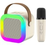 Alfatech PL-4562 Bluetooth Karaoke Hoparlör (K12) – Işıklı Speaker, Mikrofonlu, Bt / USB / Tf Kart / Aux Destekli Taşınabilir Ses Sistemi - Bej - Krem