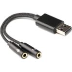 Alfatech USB To Ikili 3.5mm Jack Ses Kartı Adaptörü – Kulaklık & Mikrofon Çıkışlı (Usb’den Ses Dönüştürücü) - 0 - Siyah