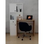 Alfimo Mobilya Smyrna Dolaplı Raflı Çekmeceli Kitaplıklı Çalışma Masası Beyaz & Atlantik Çam - Beyaz - Atlantik Çam - 161.8 X 135 X 50