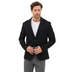 Alfonso Erkek Siyah Pamuklu Likralı Slim Fit Örme Esneyen Mono Yaka Spor Blazer Ceket Siyah 54