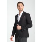 Alfredi Erkek Battal Büyük Beden Siyah Hasır Kumaşlı Blazer Ceket Siyah 60