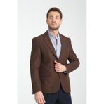 Alfredo Erkek Kahve Mono Yaka Keten Desenli Slim Fit Spor Blazer Ceket Kahverengi 44