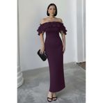 ALFUDO Moda Collection Düşük Omuz Volanlı Uzun Mezuniyet Abiye Elbise