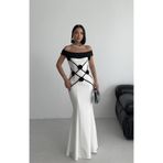 ALFUDO Moda Collection Eliza Çiçekli Abiye Beyaz Elbise
