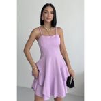 ALFUDO Moda Collection Ince Askılı Eteği Kat Detay Lila Abiye Mezuniyet Elbisesi