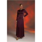 ALFUDO Moda Collection Kadın Bordo Saten Korse Detaylı Taş İşlemeli Uzun Kollu Abiye & Mezuniyet Elbisesi