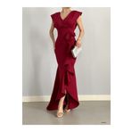 ALFUDO Moda Collection Kadın Bordo Scuba Dalgıç Kumaş Kruvaze Yaka Eteği Volanlı Abiye Mezuniyet Nikah Elbise