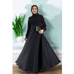 ALFUDO Moda Collection Kadın Pul Detaylı Saten Tesettür Mezuniyet Abiye Elbisesi Gümüş Taşlı