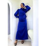 ALFUDO Moda Collection Orlenda Saten Tesettür Abiye Elbise Saks Mavisi