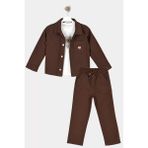 Alg ERKEK ÇOCUK ÜÇLÜ ŞIK TAKIM KOMBİN - CEKET - BELİ LASTİKLİ PANTOLON - TİŞÖRT %100 PAMUK SET (Bir Beden Büyük Önerilir) - 6 Yaş - Kahverengi