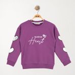 Alg KIZ ÇOCUK 2 İP ŞARDONSUZ MEVSİMLİK SWEATSHIRT VARAK NAKIŞ DETAYLI (Bir Beden Büyük Önerilir) - Mor - 6 Yaş