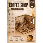 ALGWOOD 3D Ahşap Diorama Kahve Dükkanı Maketi - Book Nook Minyatür Coffee Shop Ahşap Model Kiti - Peri Led Hediye