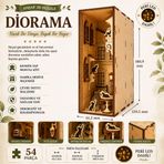 AlgWoodDesign Diorama Ahşap Maket, 54 Parça DIY Minyatür Fransız Sokağı ve Kedi Temalı Book Nook, Peri LED Dahil, MDF 3D Puzzle, Dekorasyon Seti, 13,95 x 6,12 x 18,09 cm