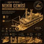 AlgWoodDesign Nehir Gemisi Ahşap Maket Seti 713 Parça – DIY 3D Puzzle Mississippi Buharlı Gemi Koleksiyoner Modeli