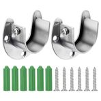 ALI2 2 Parça Paslanmaz Çelik Gardırop Çubuğu Braketi, 32 mm Vidalı Perde Çubuğu Braketi, Perdeler ve Dolaplar için Boru Askı Desteği (Gümüş, 32 mm)