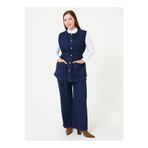 ALİA Denim Cep Detaylı Yelek & Pantolon Büyük Beden Takım - Koyu Lacivert -