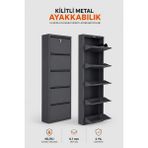 Alıç Kilitli Metal Ayakkabılık Dolabı 5 Kapaklı Duvara Monte Ergonomik Tasarım 169X50X15 cm 0.7 mm Dkp Sac ve Montaj Vidaları - Antrasit