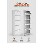 Alıç Kilitli Metal Ayakkabılık Dolabı 5 Kapaklı Duvara Monte Ergonomik Tasarım 169X50X15 cm 0.7 mm Dkp Sac ve Montaj Vidaları - Beyaz