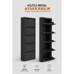 Alıç Kilitli Metal Ayakkabılık Dolabı 5 Kapaklı Duvara Monte Ergonomik Tasarım 169X50X15 cm 0.7 mm Dkp Sac ve Montaj Vidaları - Siyah