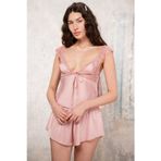 Alice Gül Kurusu Dantelli Askılı Kısa Saten Pijama Takımı