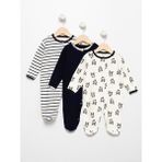 Alihanco Baby Store %100 Pamuk Desenli 3'lü Patikli Tulum - Siyah - Lacivert - 6 - 9 Ay